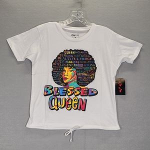 On Fire Womens Medium M White  T-Shirt Blessed Queen T-Shirt